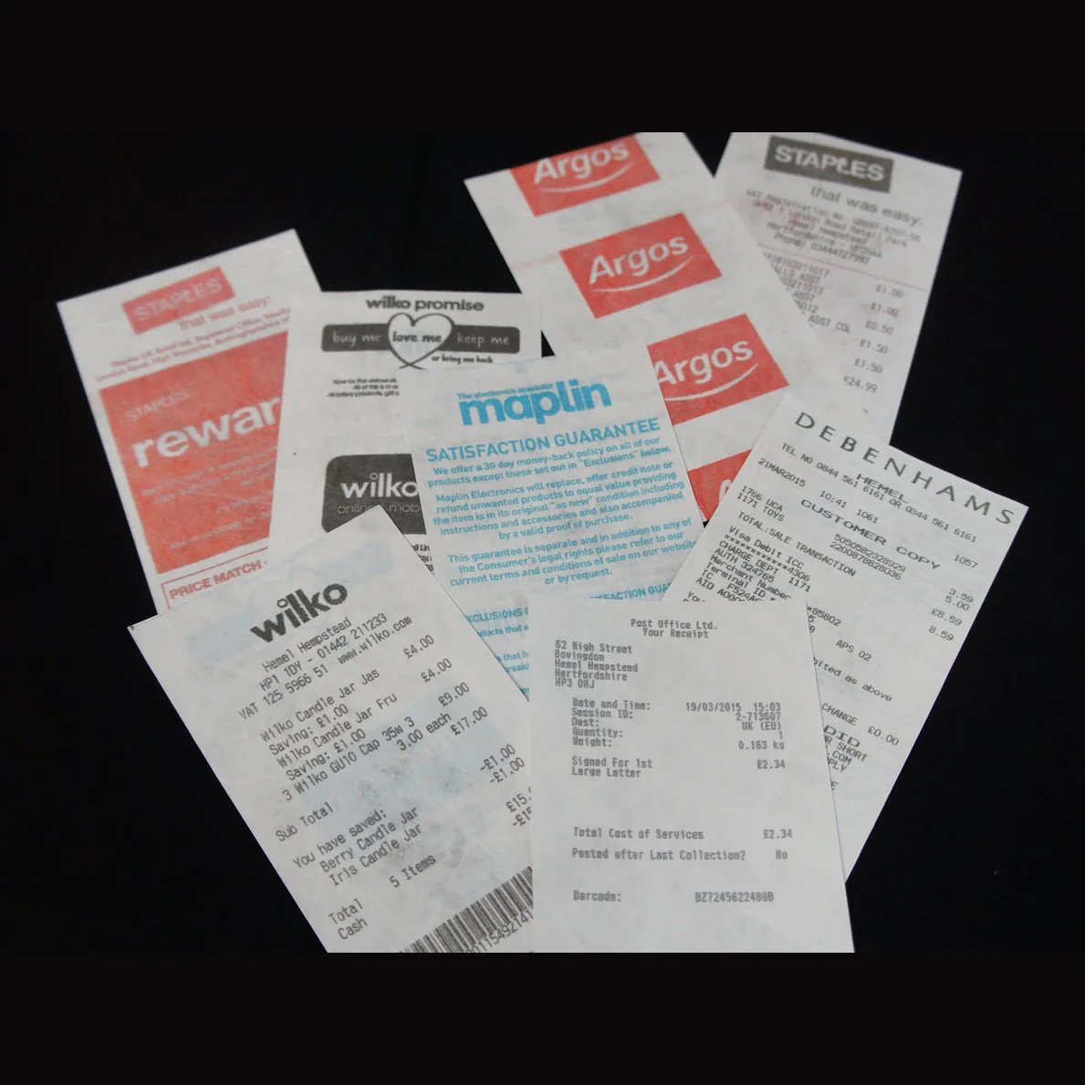 Tyvek Receipts USA Size and Stores by Steve Rowe USA ONLY